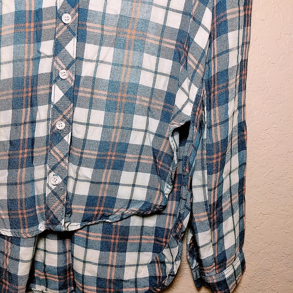 Bella Dahl button down plaid hi low Indigo top - Picture 5 of 8